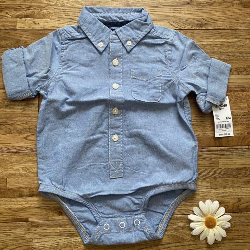 NWT -Oshkosh B'gosh Bodysuit 12 Mo Light Denim